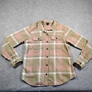 Patagonia Womens Organic Cotton Fjord Flannel Shirt Green Pink Plaid M 42405